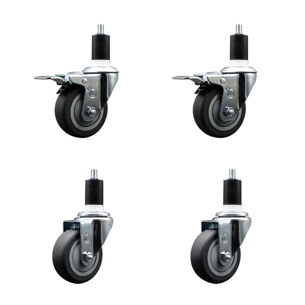 Service Caster 3.5'' SS Thermoplastic Rubber Swivel 1-1/2'' Expanding Stem Caster Set 2 Total Lock Brakes, 4PK SCC-SSEXTTL20S3514-TPRB-2-S-2-112 - main